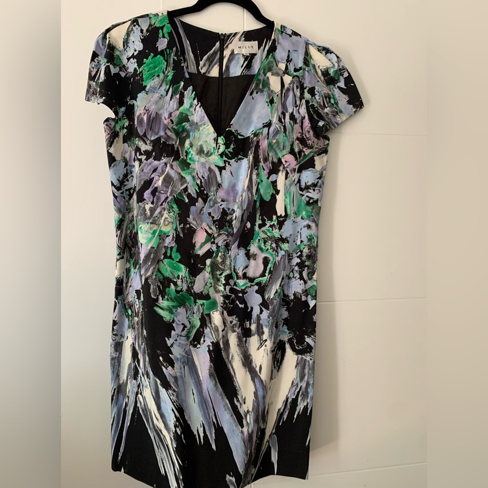 Milly short sleeve blue floral mini dress